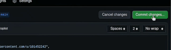 Commit changes in GitHub